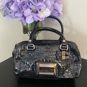 Guess Charcoal Gray Patent Leather Handbag